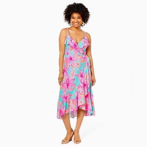 Lilly Pulitzer Fontaine Wrap Dress - Surf Blue Bonita Blooms